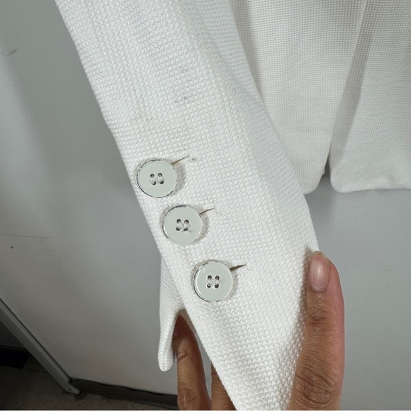 Marc Cain White Textured Knit Minimalist Single Button Tailored Blazer Jacket - Picture 5 of 13
